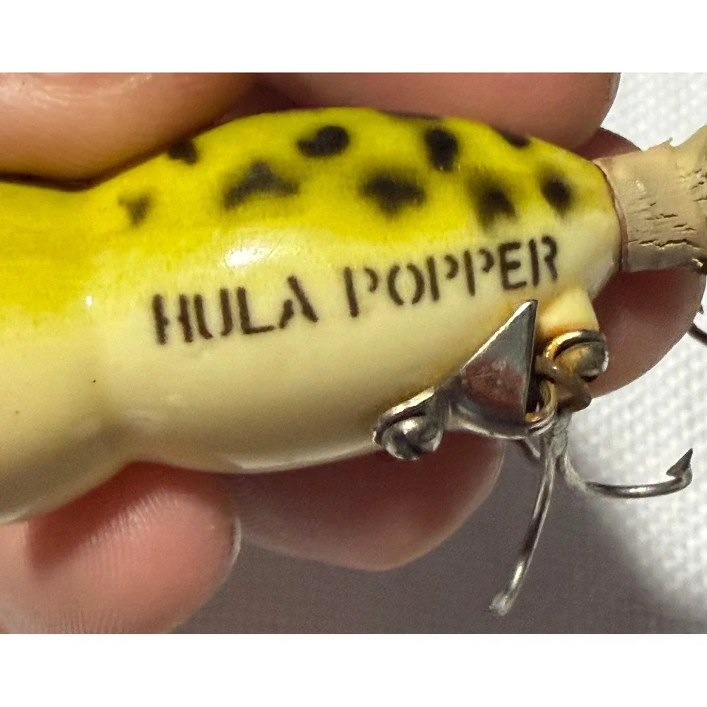Arbogast Hula Popper VTG Fishing Lure Frog Pattern Yellow Green Spotted NB049